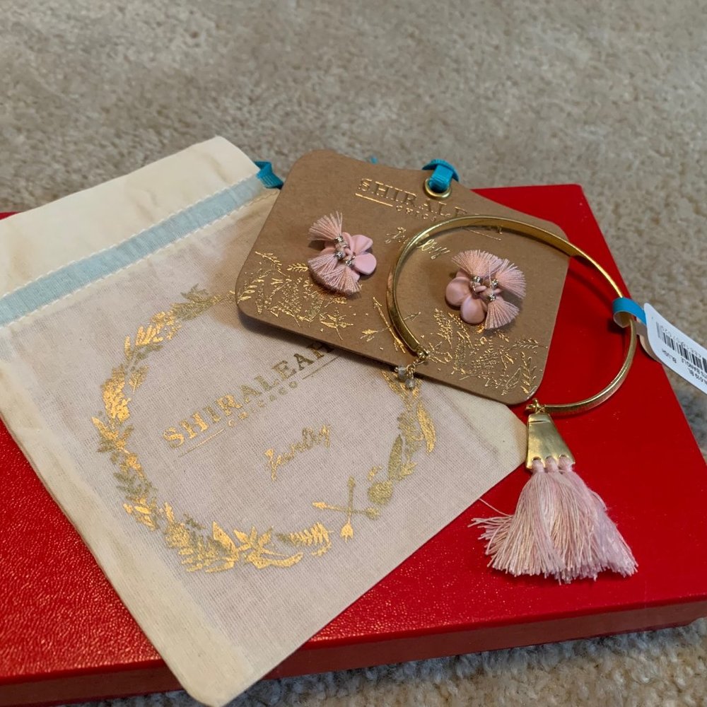 Shiraleah Blush Fleur Earrings and Sants Bangle Set NWT